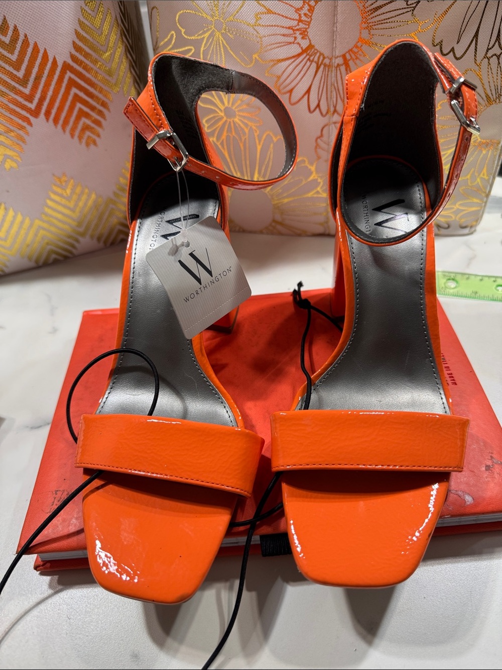 Worthington Bright‎ Orange Patent Ankle-Strap Heels